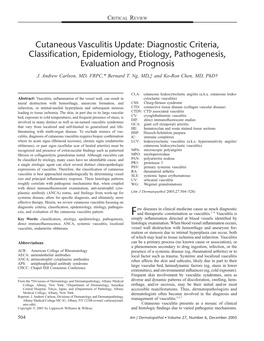 Cutaneous Vasculitis Update: Diagnostic Criteria, Classification