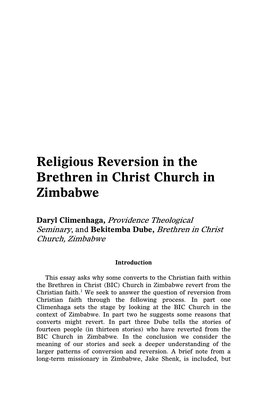 Religious Reversion in the Brethren in Christ Church in Zimbabwe