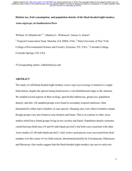 Habitat Use, Fruit Consumption, and Population Density of the Black-Headed Night Monkey