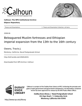 Beleaguered Muslim Fortresses and Ethiopian Imperial Expansion from the 13Th to the 16Th Century