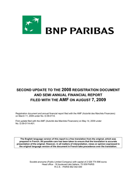 Second Update to the 2008 Registration Document and Semi Annual Financial Report Filed with the Amf on August 7, 2009