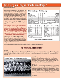 1921 Virginia League, “Confusion Reigns” ©Diamondsinthedusk.Com