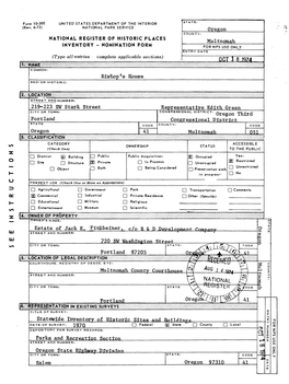 NOMINATION FORM for NPS USE ONLY ENTRY DATE (Type All Entries Complete Applicable Sections) DOT 1 8J974