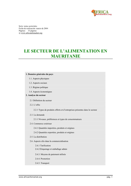 Le Secteur De L'alimentation En Mauritanie