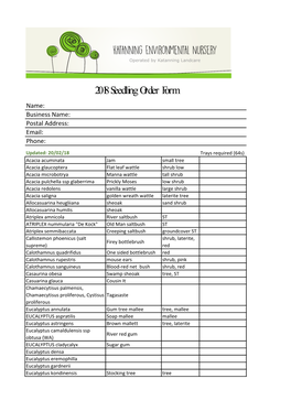 2018 Seedling Order Form Name: Business Name: Postal Address: Email: Phone