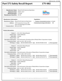 Part 573 Safety Recall Report 17V-082