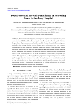 Prevalence and Mortality Incidence of Poisoning Cases in Serdang Hospital