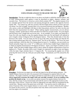 Sky Literacy Using Finger Angles to Measure the Sky