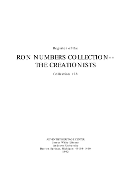 Ron Numbers Collection-- the Creationists