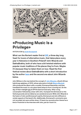 «Producing Music Is a Privilege» | Norient.Com 1 Oct 2021 03:13:01