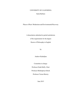 Modernism and Environmental Recovery a Dissertation Submitted