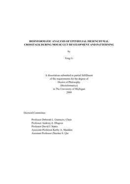 Bioinformatic Analysis of Epithelial:Mesenchymal Crosstalk During Mouse Gut Development and Patterning