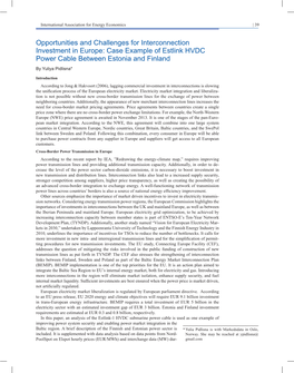 Case Example of Estlink HVDC Power Cable Between Estonia and Finland by Yuliya Pidlisna*