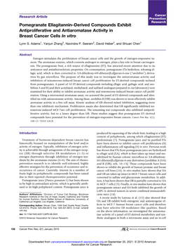 Pomegranate Ellagitannin–Derived Compounds Exhibit Antiproliferative and Antiaromatase Activity in Breast Cancer Cells in Vitro