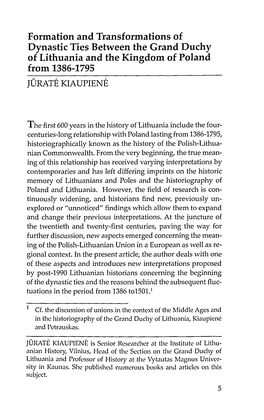 Formation and Transformations of Dynastic Ties Between the Grand Duchy of Lithuania and the Kingdom of Poland from 1386-1795