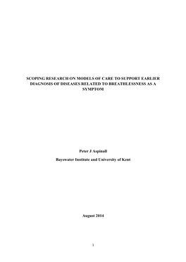 Scoping Research on Models of Care to Support Earlier Diagnosis of Diseases Related to Breathlessness As a Symptom