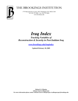 Iraq Index Tracking Variables of Reconstruction & Security in Post-Saddam Iraq