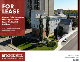 FOR LEASE Unique, Fully Renovated Office Space in the Iconic Ritchie Mill Building