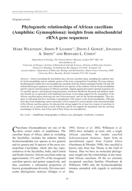 Phylogenetic Relationships of African Caecilians (Amphibia: Gymnophiona): Insights from Mitochondrial Rrna Gene Sequences