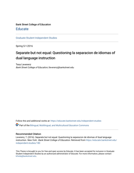 Questioning La Separacion De Idiomas of Dual Language Instruction