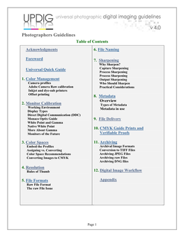 UPDIG Photographers Guidelines V4.0