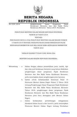 BERITA NEGARA REPUBLIK INDONESIA No.1035, 2018 KEMENDAGRI