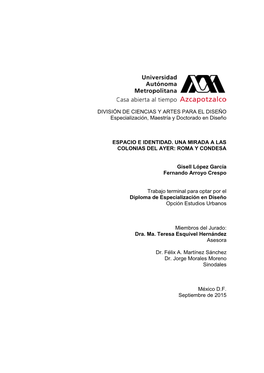 Espacio E Identidad: Una Mirada a Las Colonias Del Ayer: Roma Y Condesa