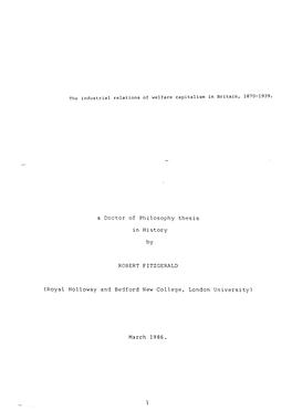 A Doctor of Philosophy Thesis in History by ROBERT FITZGERALD