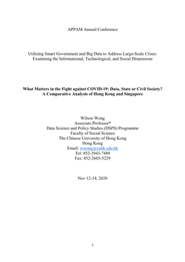 APPAM Annual Conference Utilizing Smart Government and Big Data to Address Large-Scale Crises: Examining the Informational, Tech