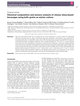 Chemical Composition and Sensory Analysis of Cheese Wheybased Beverages Using Kefir Grains As Starter Culture