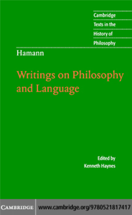 JOHANN GEORG HAMANN: Writings on Philosophy and Language