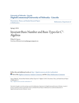 Invariant Basis Number and Basis Types for C*-Algebras" (2015)
