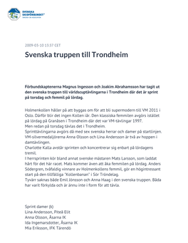 Svenska Truppen Till Trondheim