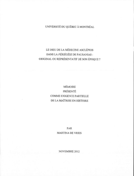 Le Dieu De La Médecine Asclépios Dans La Périégèse De Pausanias