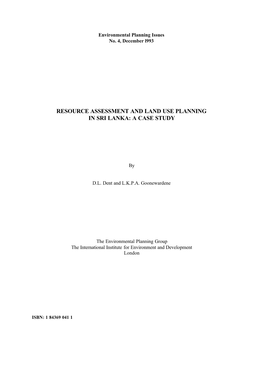 Resource Assessment and Land Use Planning in Sri Lanka: a Case Study