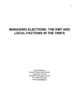 Managing Elections: Kmt and Local Factions in the 1990'S