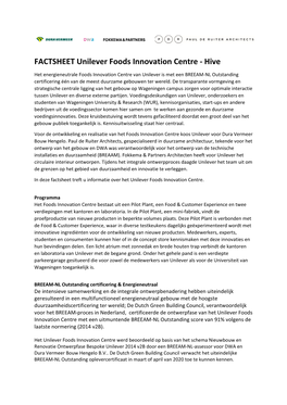 FACTSHEET Unilever Foods Innovation Centre - Hive