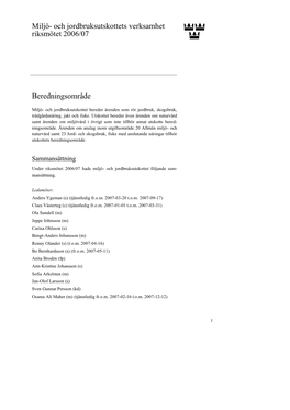 Och Jordbruksutskottets Verksamhet Riksmötet 2006/07 Beredningsområde