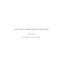 Lecture Notes on Classical Mechanics for Physics 106Ab