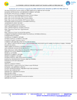 Contents of GA Power Capsule for RBI ASSISTANT MAINS & IBPS SO