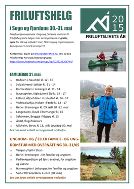 FRILUFTSHELG I Sogn Og Fjordane 30.-31