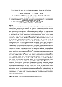 The Kalahari Craton During the Assembly and Dispersal of Rodinia