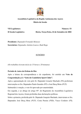 Assembleia Legislativa Da Região Autónoma Dos Açores Diário Da Sessão