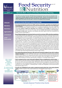 Food Security & Nutrition Quarterly Brief
