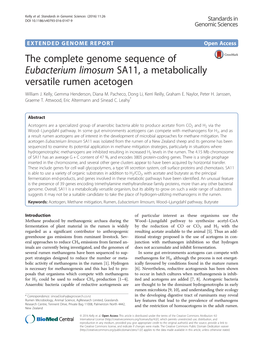 The Complete Genome Sequence of Eubacterium Limosum SA11, a Metabolically Versatile Rumen Acetogen William J