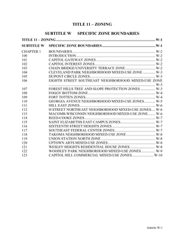 Title 11 – Zoning Subtitle W Specific Zone Boundaries