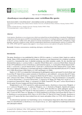 Akanthomyces Neocoleopterorum, a New Verticillium-Like Species