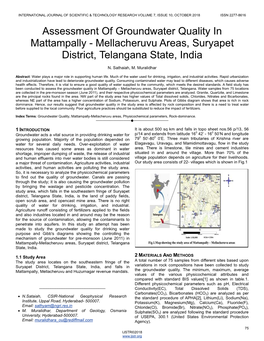 Assessment of Groundwater Quality in Mattampally - Mellacheruvu Areas, Suryapet District, Telangana State, India