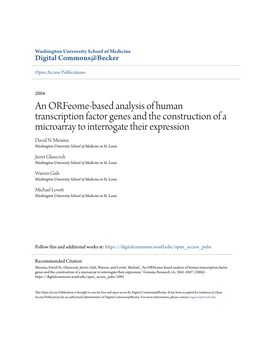 An Orfeome-Based Analysis of Human Transcription Factor Genes and the Construction of a Microarray to Interrogate Their Expression David N