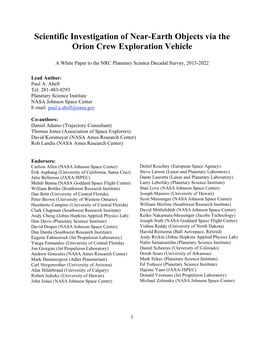 Scientific Investigation of Near-Earth Objects Via the Orion Crew Exploration Vehicle